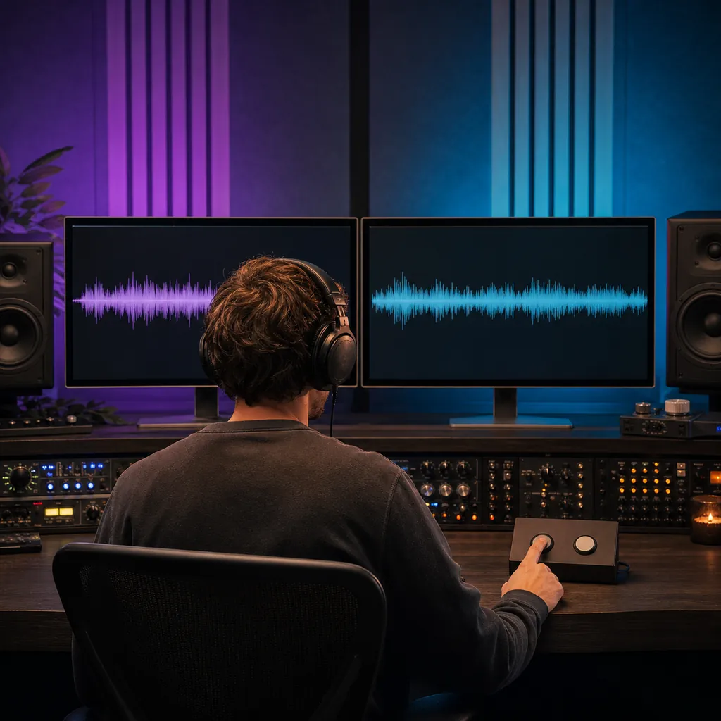 Producer comparing two versions of the same generated song