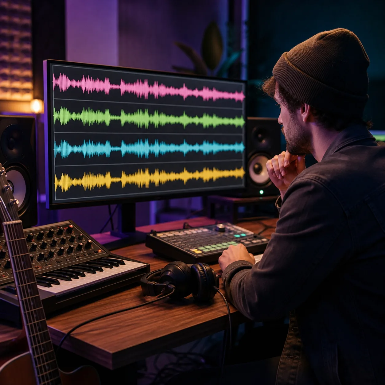 Music producer comparing four pop style arrangements