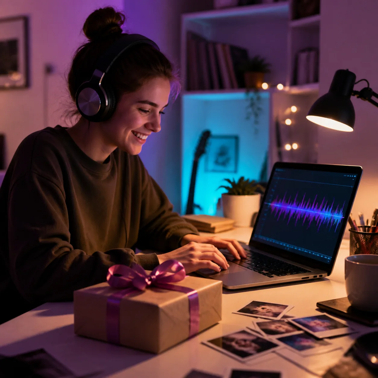 Person making a personal pop gift song from shared memories